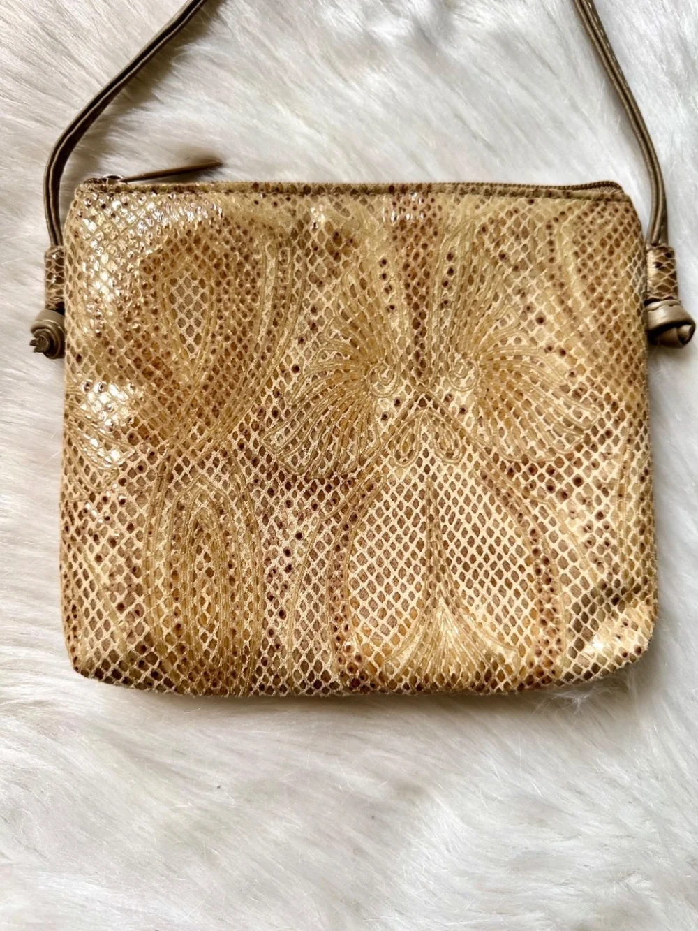 Snakeskin Embossed Mini Shoulder Bag Beige Neutral Y2K-inspired‎ silhouette
